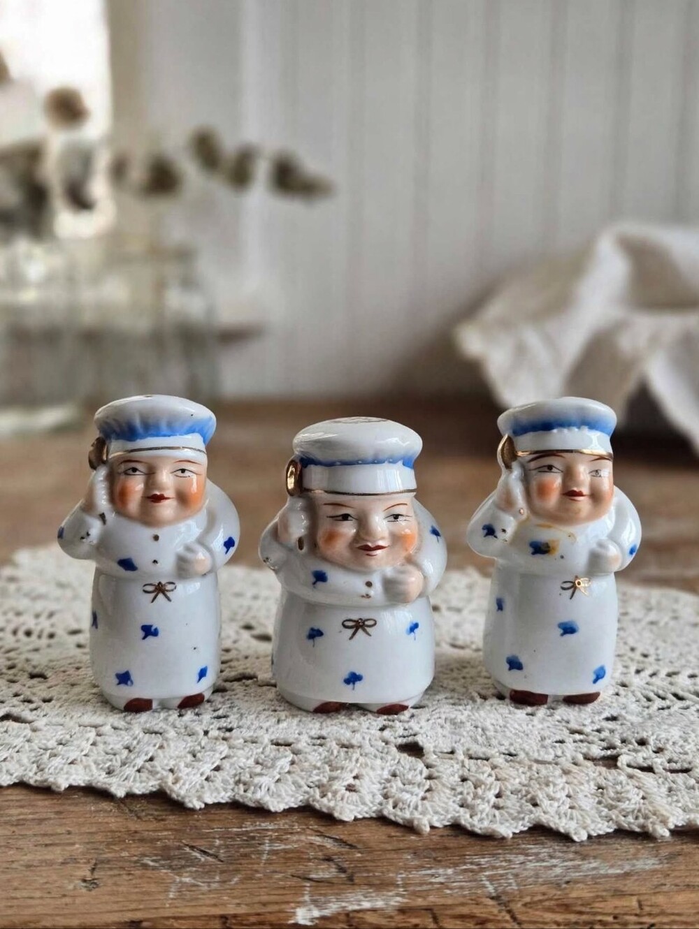 Vintage 1950s Ceramic Chef Salt, Pepper & Mustard Pot Set Made in Japan
